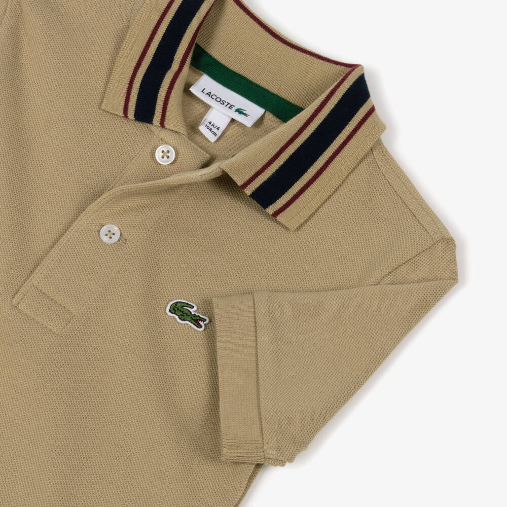Lacoste-Boys Beige Cotton Piqué Short-Sleeve Polo Shirt | Childrensalon Outlet