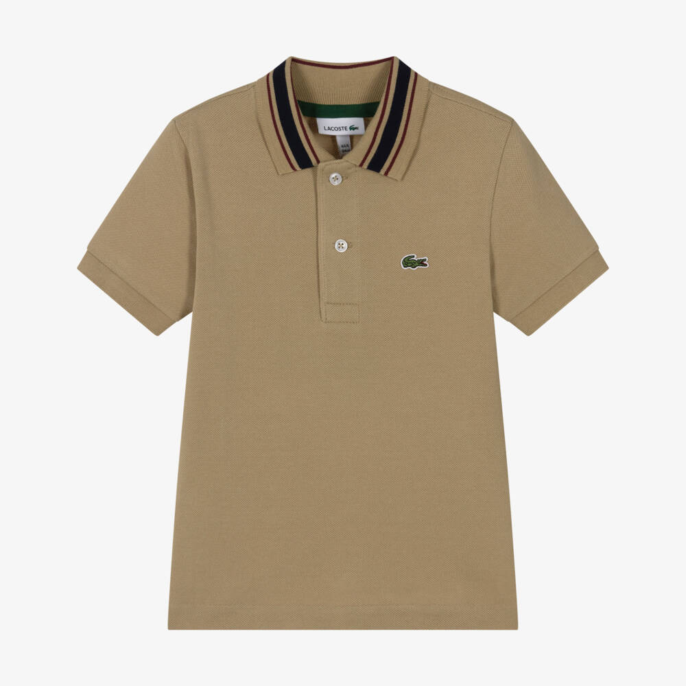 Lacoste-Boys Beige Cotton Piqué Short-Sleeve Polo Shirt | Childrensalon Outlet