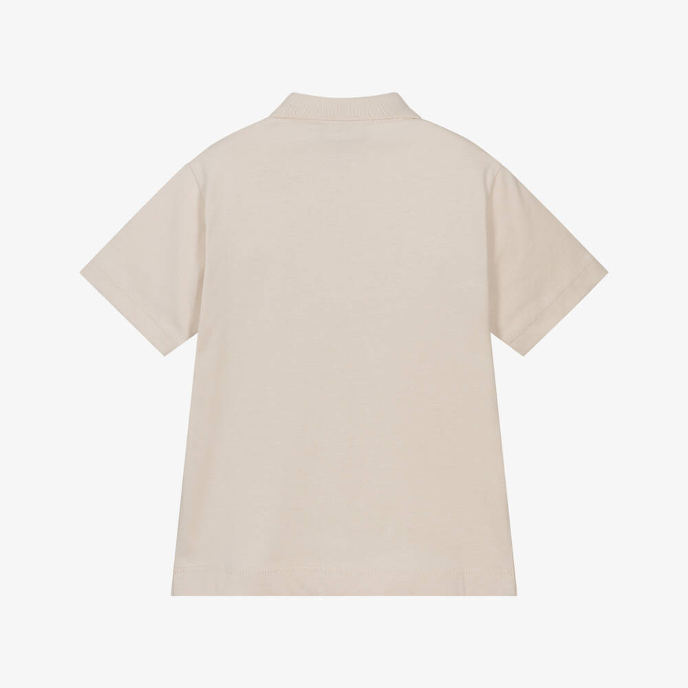 Emporio Armani-Boys Beige Cotton Polo Shirt with Flocked EA Logo Pocket | Childrensalon Outlet