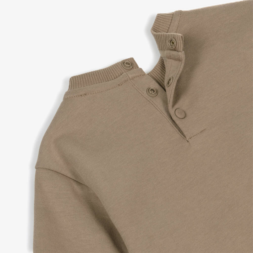 Emporio Armani-Boys Beige Cotton Ribbed Neck Sweatshirt | Childrensalon Outlet