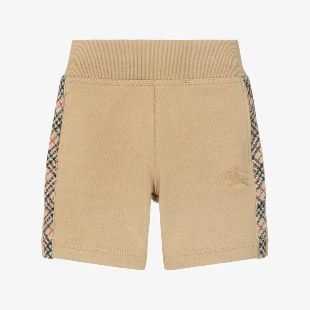 Burberry-Boys Beige Cotton Shorts with Check Trim & EKD Logo | Childrensalon Outlet