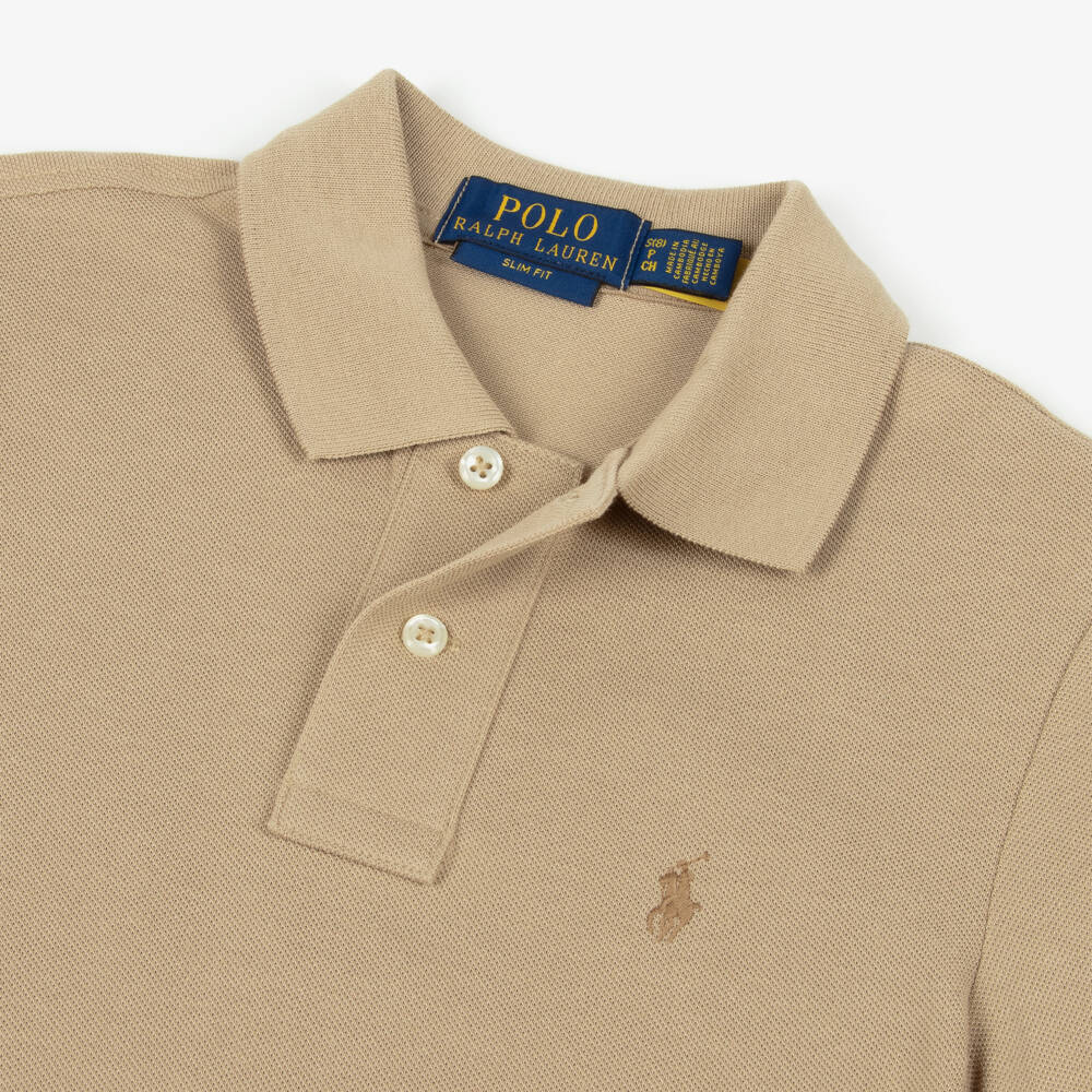 Ralph Lauren-Boys Beige Cotton Slim Fit Polo Shirt | Childrensalon Outlet