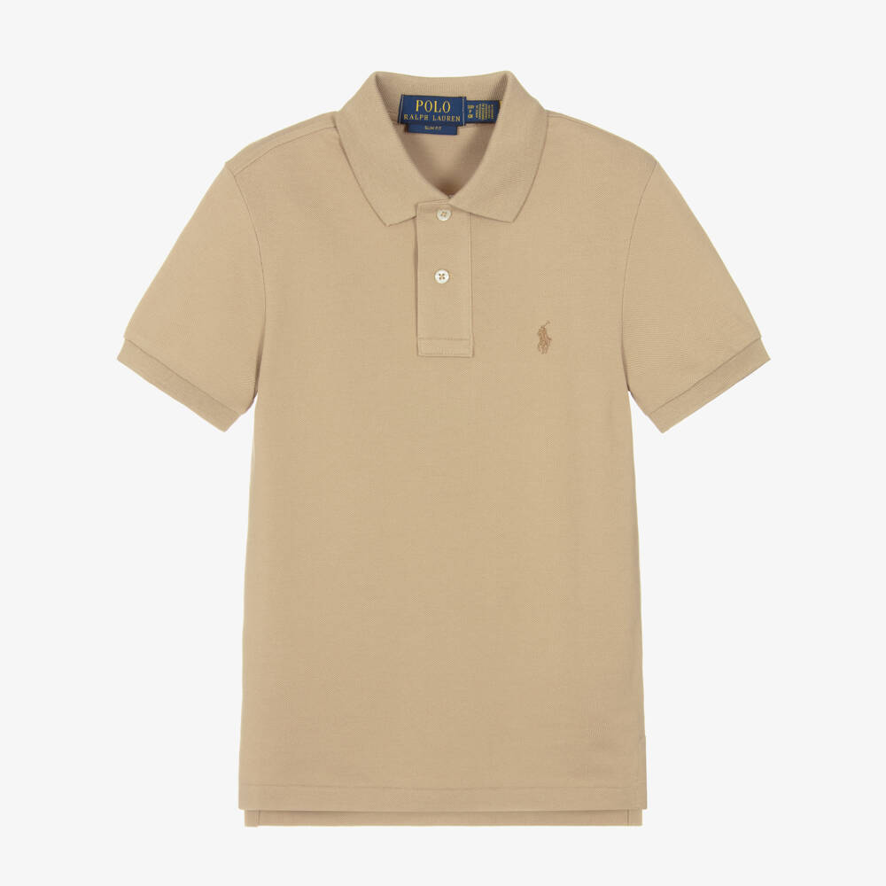 Ralph Lauren-Boys Beige Cotton Slim Fit Polo Shirt | Childrensalon Outlet