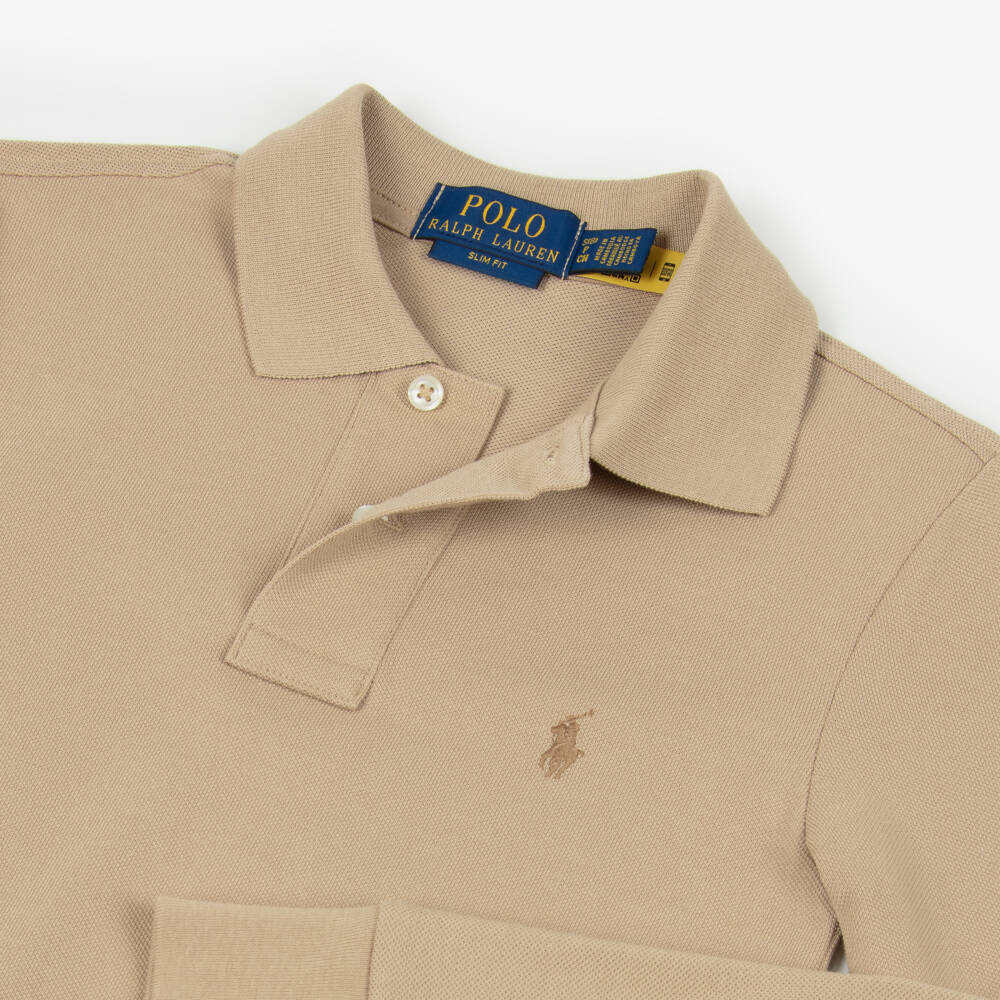 Ralph Lauren-Boys Beige Cotton Slim Fit Polo Top | Childrensalon Outlet