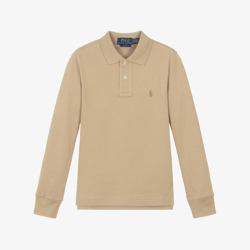 Ralph Lauren-Boys Beige Cotton Slim Fit Polo Top | Childrensalon Outlet