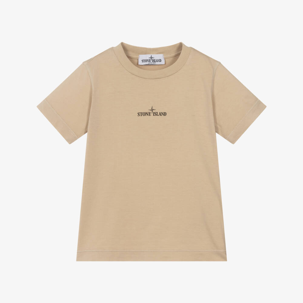 Stone Island Junior-Boys Beige Cotton T-Shirt with Signature Logo | Childrensalon Outlet