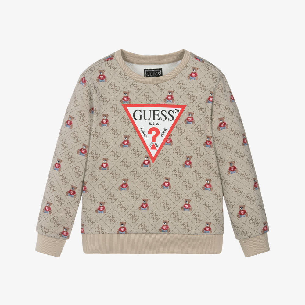 Guess-Boys Beige Cotton Teddy Sweatshirt with Triangle & 4G Logos | Childrensalon Outlet