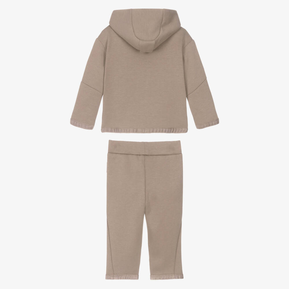 Emporio Armani-Boys Beige Cotton Tracksuit with Chevron Ribbon Trim | Childrensalon Outlet