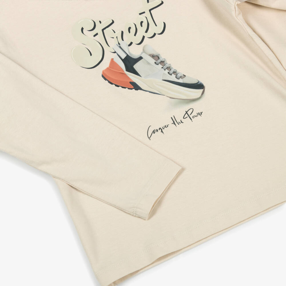 Mayoral-Boys Beige Cotton Trainer Motif Top | Childrensalon Outlet