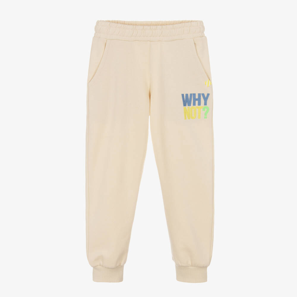 Billieblush-Boys Beige Embroidered Slogan Cotton Joggers | Childrensalon Outlet