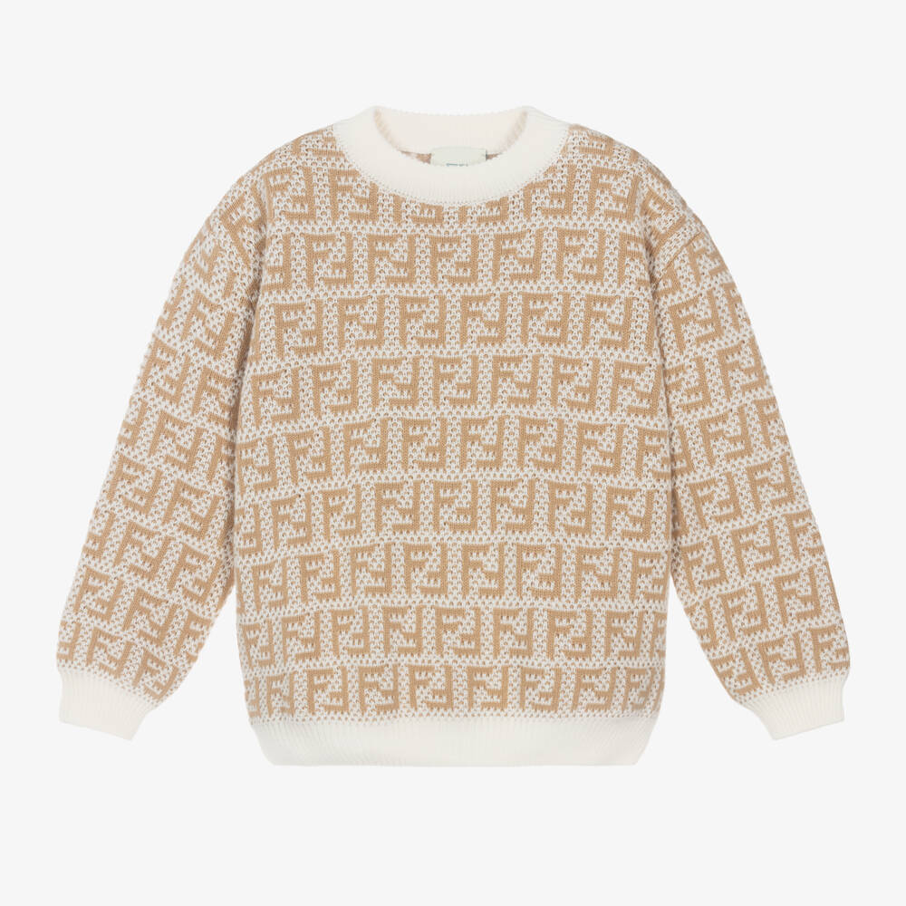 Fendi-Boys Beige FF Cotton Sweater | Childrensalon Outlet