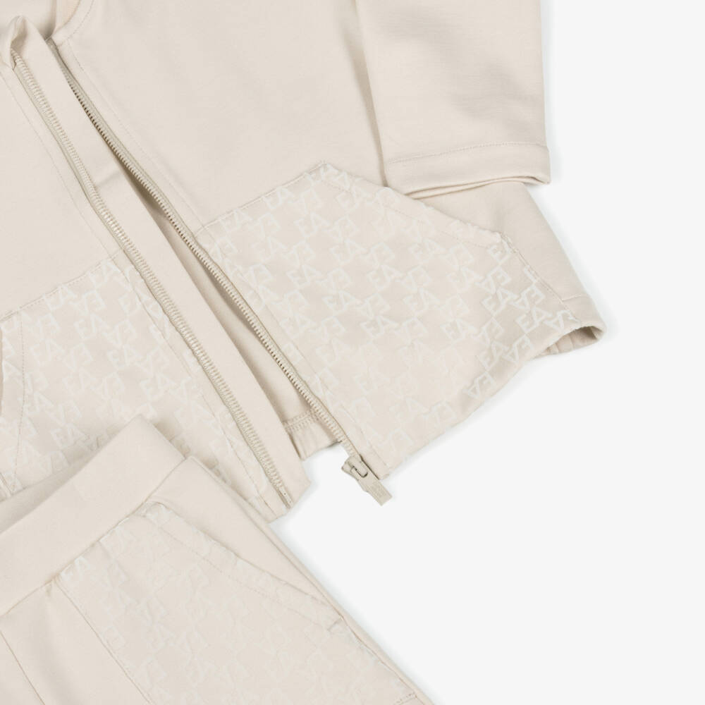 Emporio Armani-Boys Beige Flocked Logo Tracksuit | Childrensalon Outlet