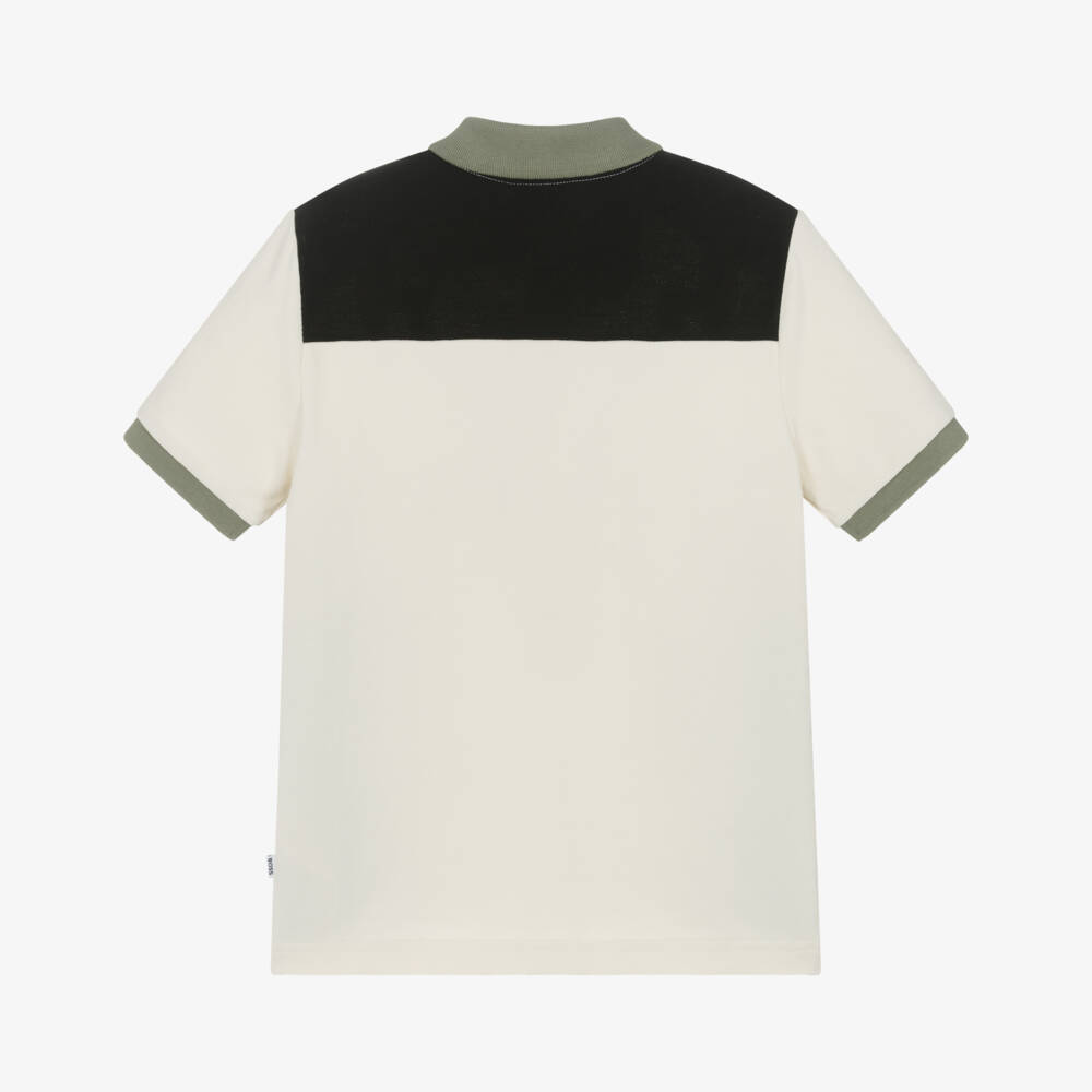 BOSS-Boys Beige, Green & Black Colourblock Cotton Polo Shirt | Childrensalon Outlet