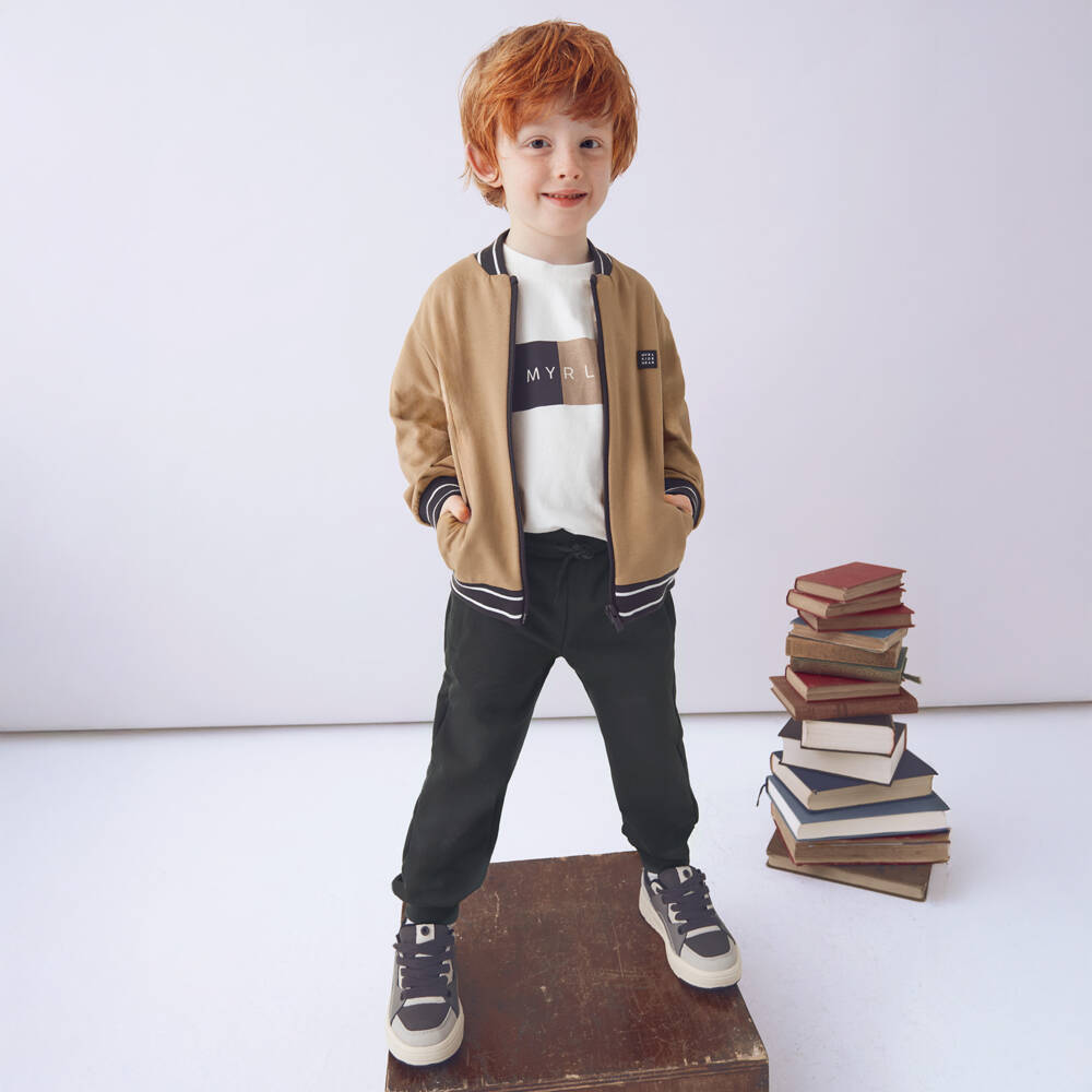 Mayoral-Boys Beige & Grey 3 Piece Cotton Tracksuit | Childrensalon Outlet