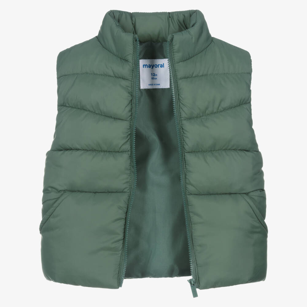 Mayoral-Boys Beige & Grey Cotton Trouser Set with Green Gilet | Childrensalon Outlet