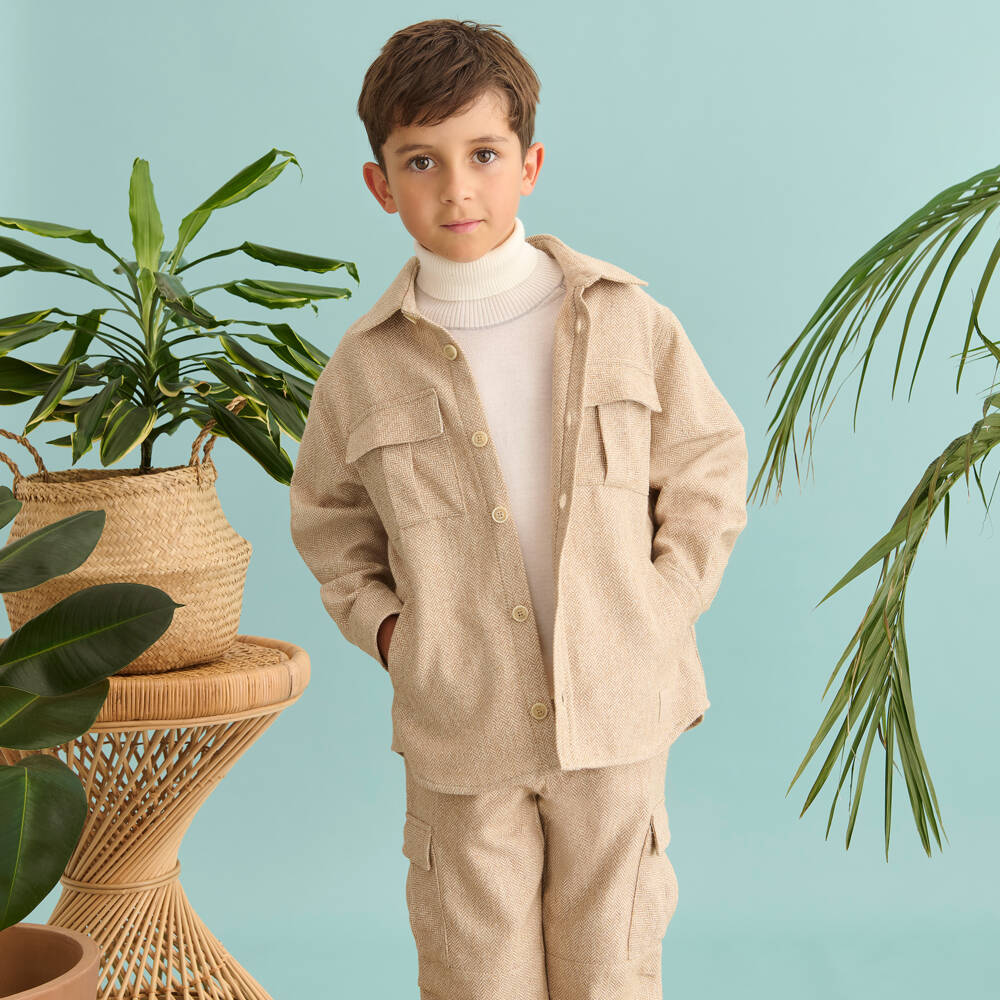 Eleventy-قميص صبياني من مزيج الصوف باللون البيج | Childrensalon Outlet