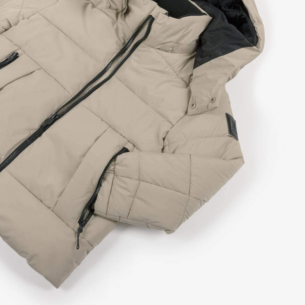 Mayoral Nukutavake-Boys Beige Hooded Puffer Jacket with Zip Pockets | Childrensalon Outlet
