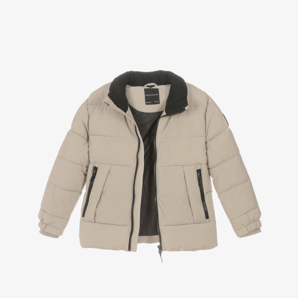 Mayoral Nukutavake-Boys Beige Hooded Puffer Jacket with Zip Pockets | Childrensalon Outlet