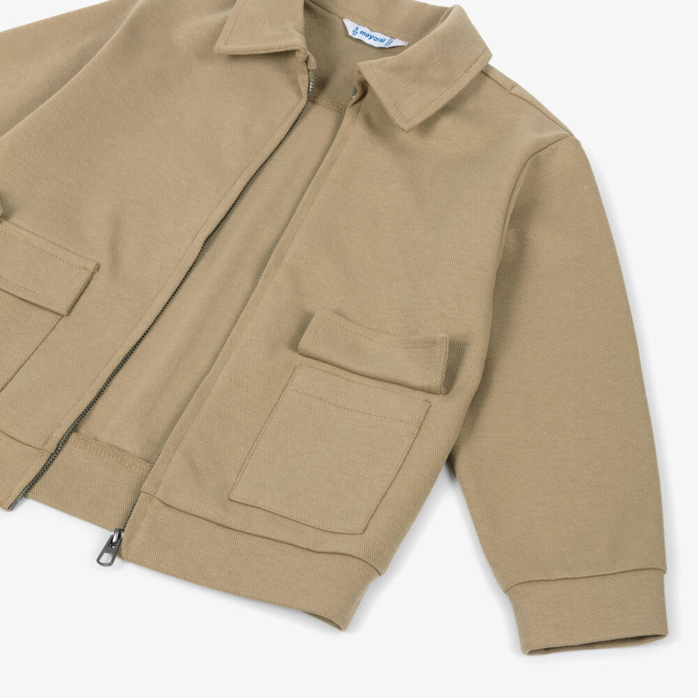 Mayoral-Boys Beige Jersey Zip-Up Top | Childrensalon Outlet
