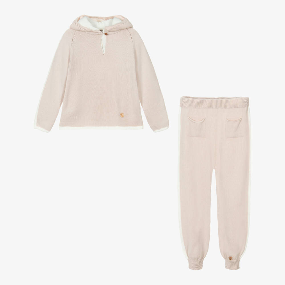 Artesanía Granlei-Boys Beige Knit Hooded Top & Trouser Set | Childrensalon Outlet