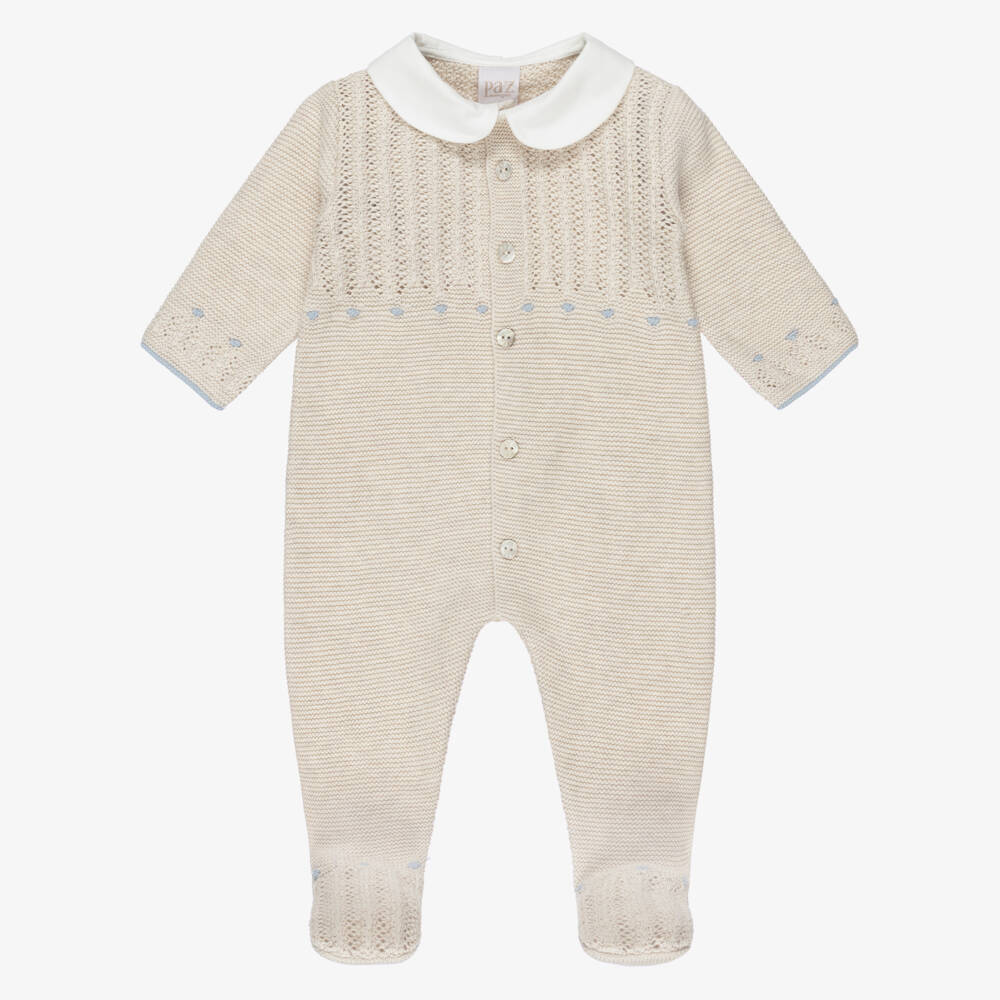 PAZ Rodríguez-Boys Beige Knitted Cotton & Cashmere Babygrow | Childrensalon Outlet
