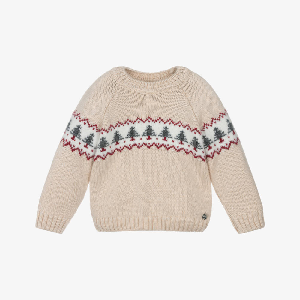 PAZ Rodríguez-Бежевый вязаный свитер с деревом для мальчиков | Childrensalon Outlet