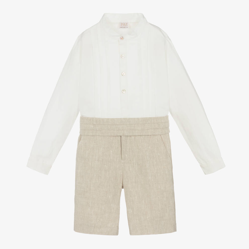 PAZ Rodríguez-Boys Beige Linen Shorts Set | Childrensalon Outlet
