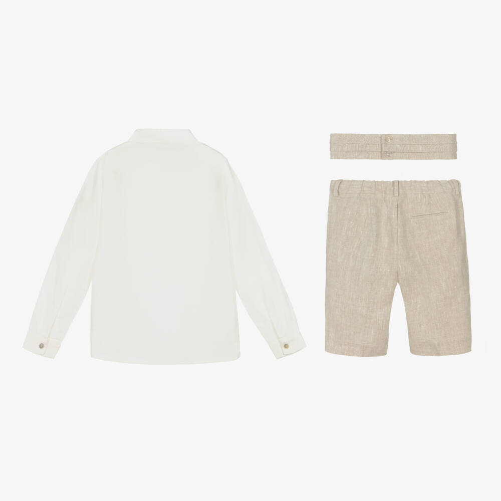 PAZ Rodríguez-Boys Beige Linen Shorts Set | Childrensalon Outlet