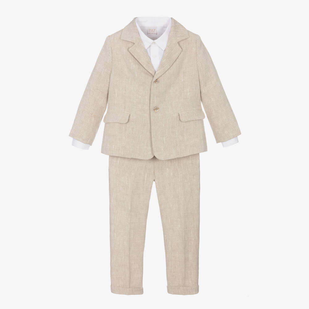 PAZ Rodríguez-Boys Beige Linen Suit | Childrensalon Outlet