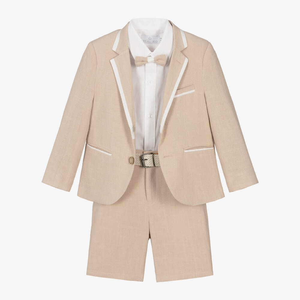 Beau KiD-بدلة شورت كتان بيج للأولاد | Childrensalon Outlet