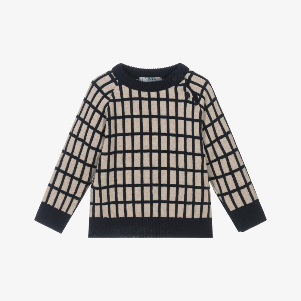 Dr. Kid-Boys Beige & Navy Blue Cotton Knit Jumper | Childrensalon Outlet
