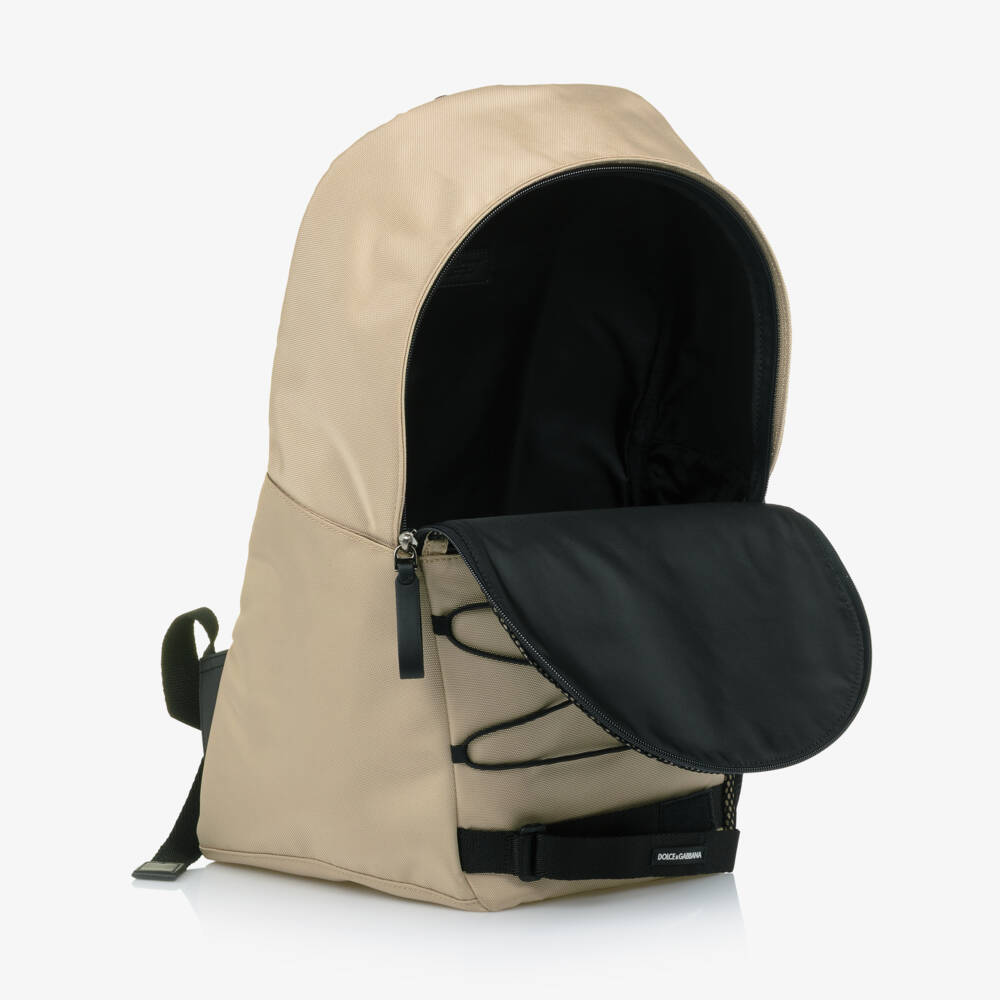 Dolce & Gabbana-Boys Beige Nylon Canvas & Mesh DG Logo Backpack (49cm) | Childrensalon Outlet