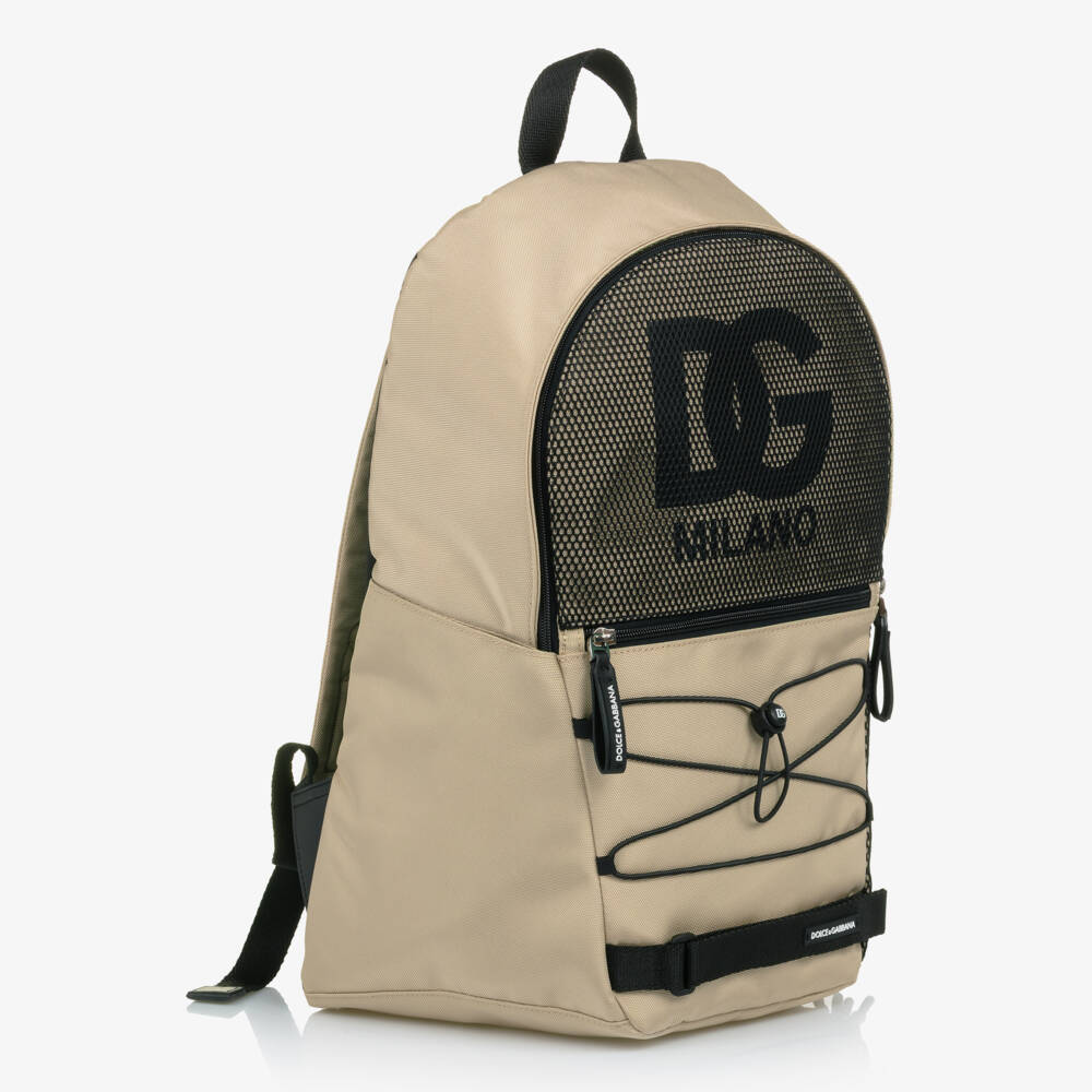 Dolce & Gabbana-Boys Beige Nylon Canvas & Mesh DG Logo Backpack (49cm) | Childrensalon Outlet