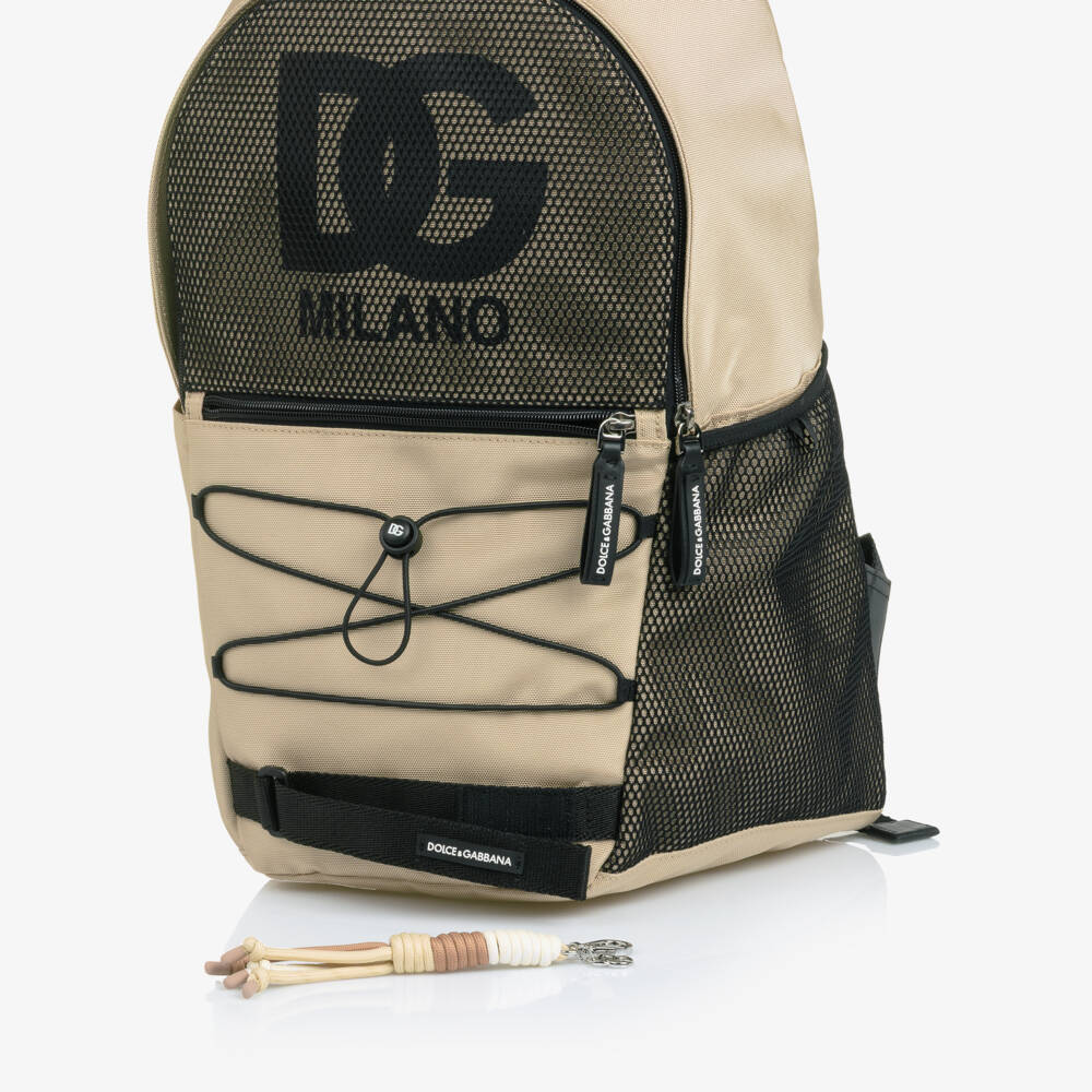 Dolce & Gabbana-Boys Beige Nylon Canvas & Mesh DG Logo Backpack (49cm) | Childrensalon Outlet