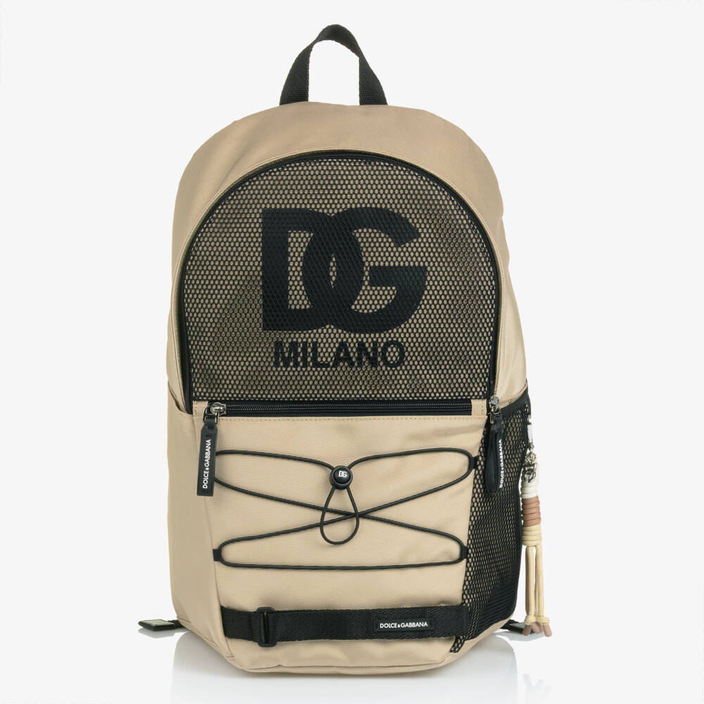 Dolce & Gabbana-Boys Beige Nylon Canvas & Mesh DG Logo Backpack (49cm) | Childrensalon Outlet