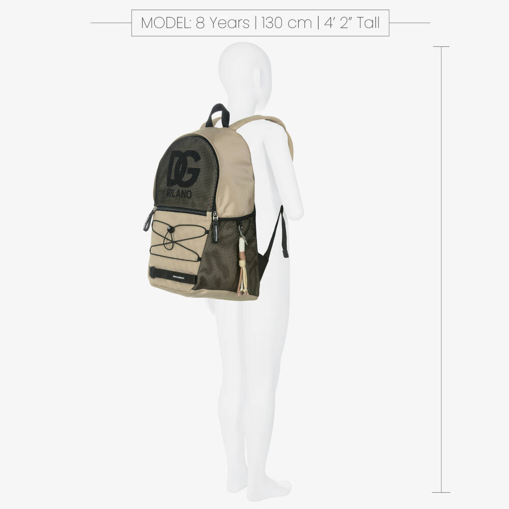 Dolce & Gabbana-Boys Beige Nylon Canvas & Mesh DG Logo Backpack (49cm) | Childrensalon Outlet