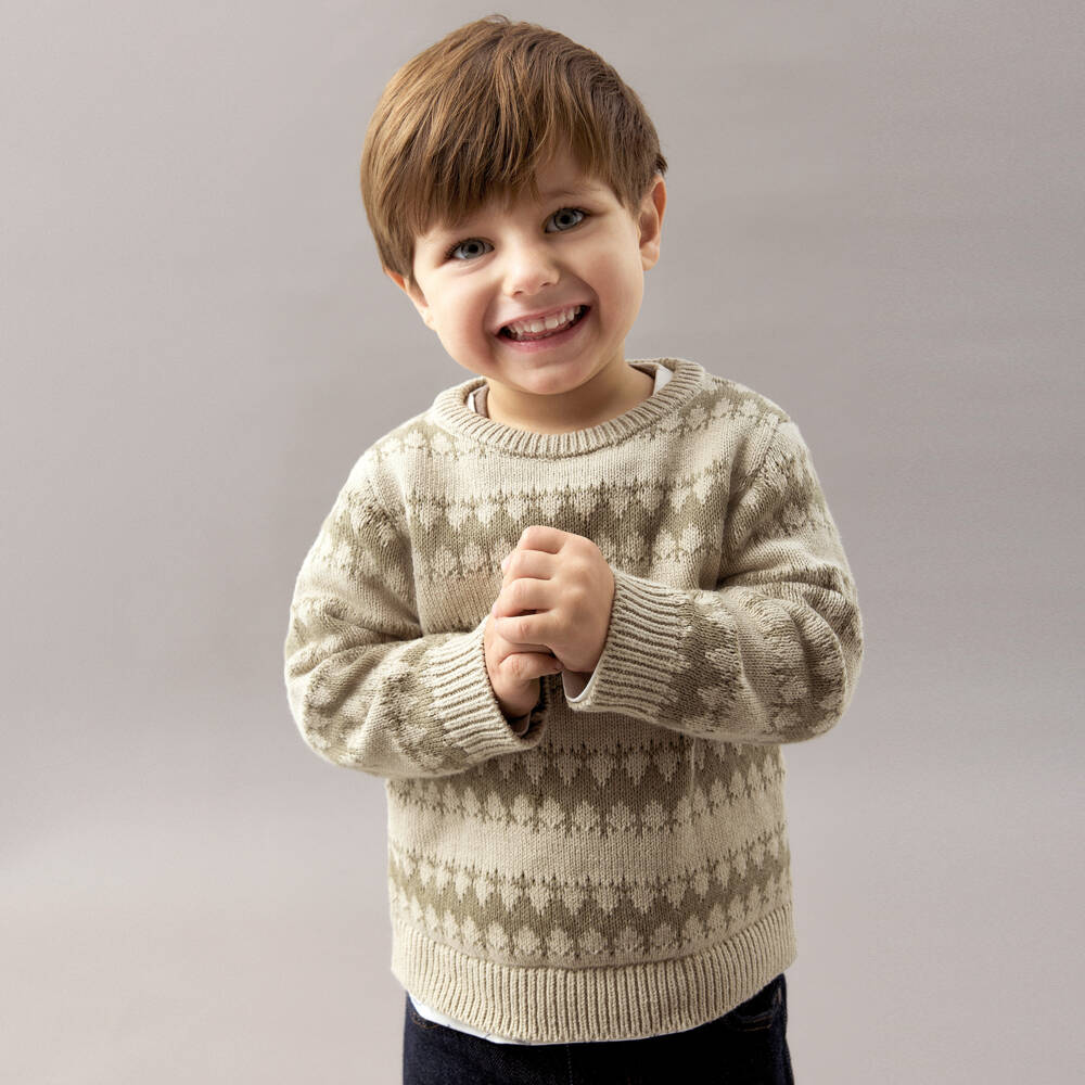 NAME IT-Boys Beige & Olive Green Cotton Knit Sweater | Childrensalon Outlet