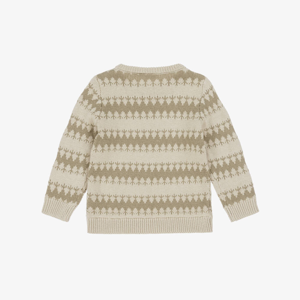 NAME IT-Boys Beige & Olive Green Cotton Knit Sweater | Childrensalon Outlet