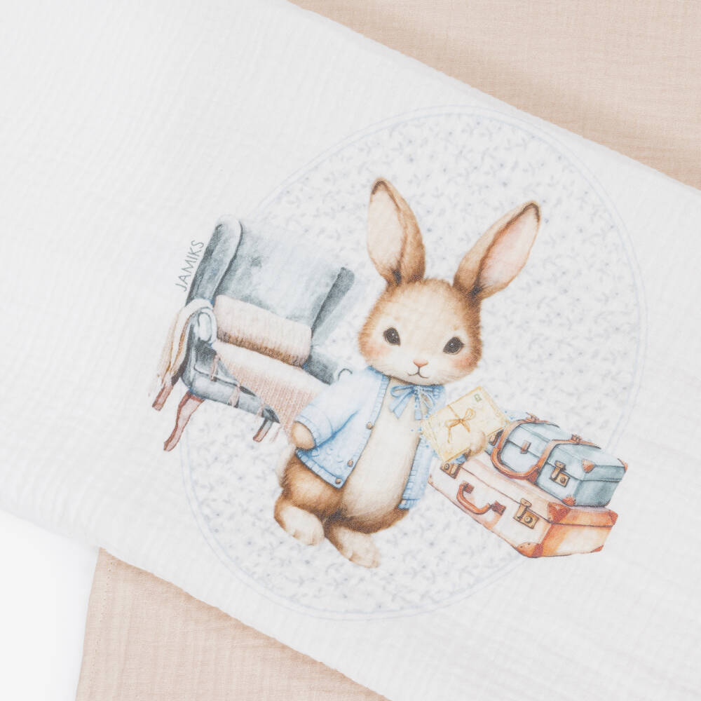 Jamiks-Boys Beige Organic Cotton Bunny Muslin Cloths (2 Pack) | Childrensalon Outlet