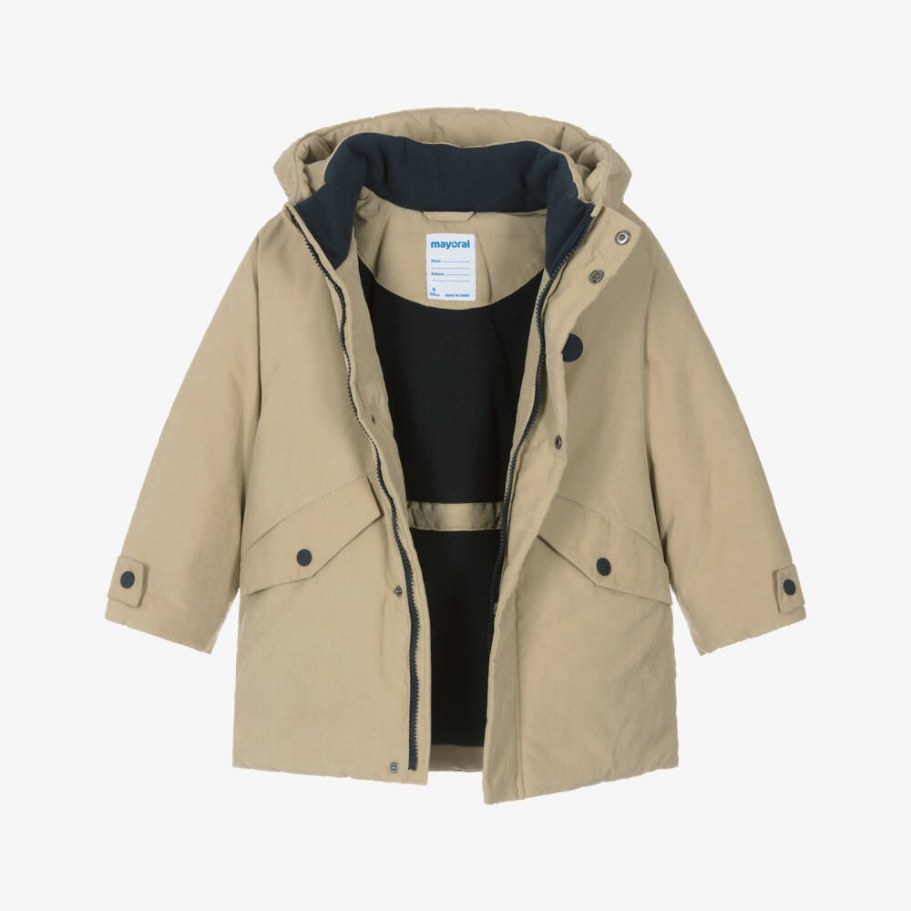 Mayoral-معطف باركا مبطن بغطاء رأس بلون بيج للأولاد | Childrensalon Outlet