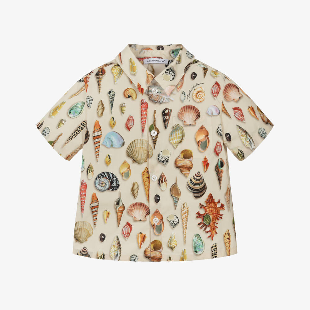 Dolce & Gabbana-Кремовая рубашка с морскими ракушками для мальчиков | Childrensalon Outlet