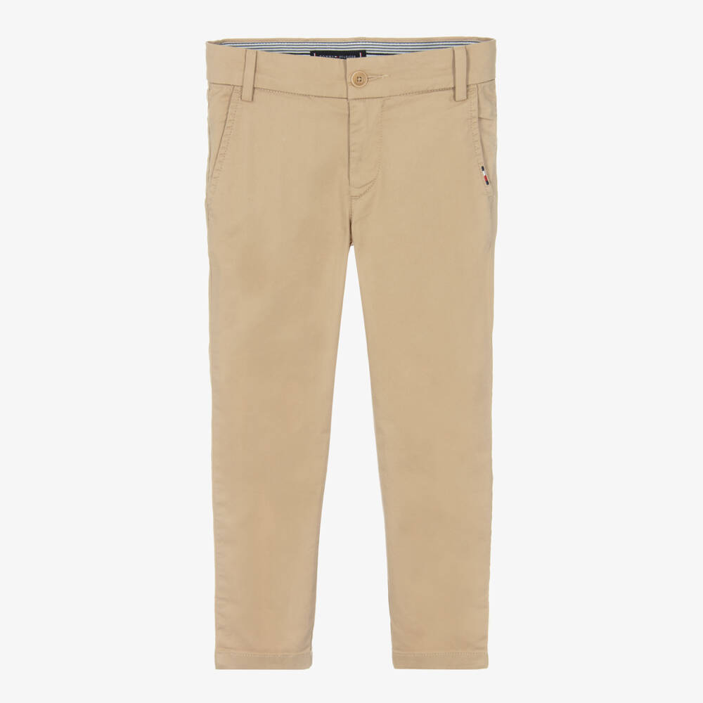 Tommy Hilfiger-Boys Beige Slim Fit Cotton Chinos | Childrensalon Outlet