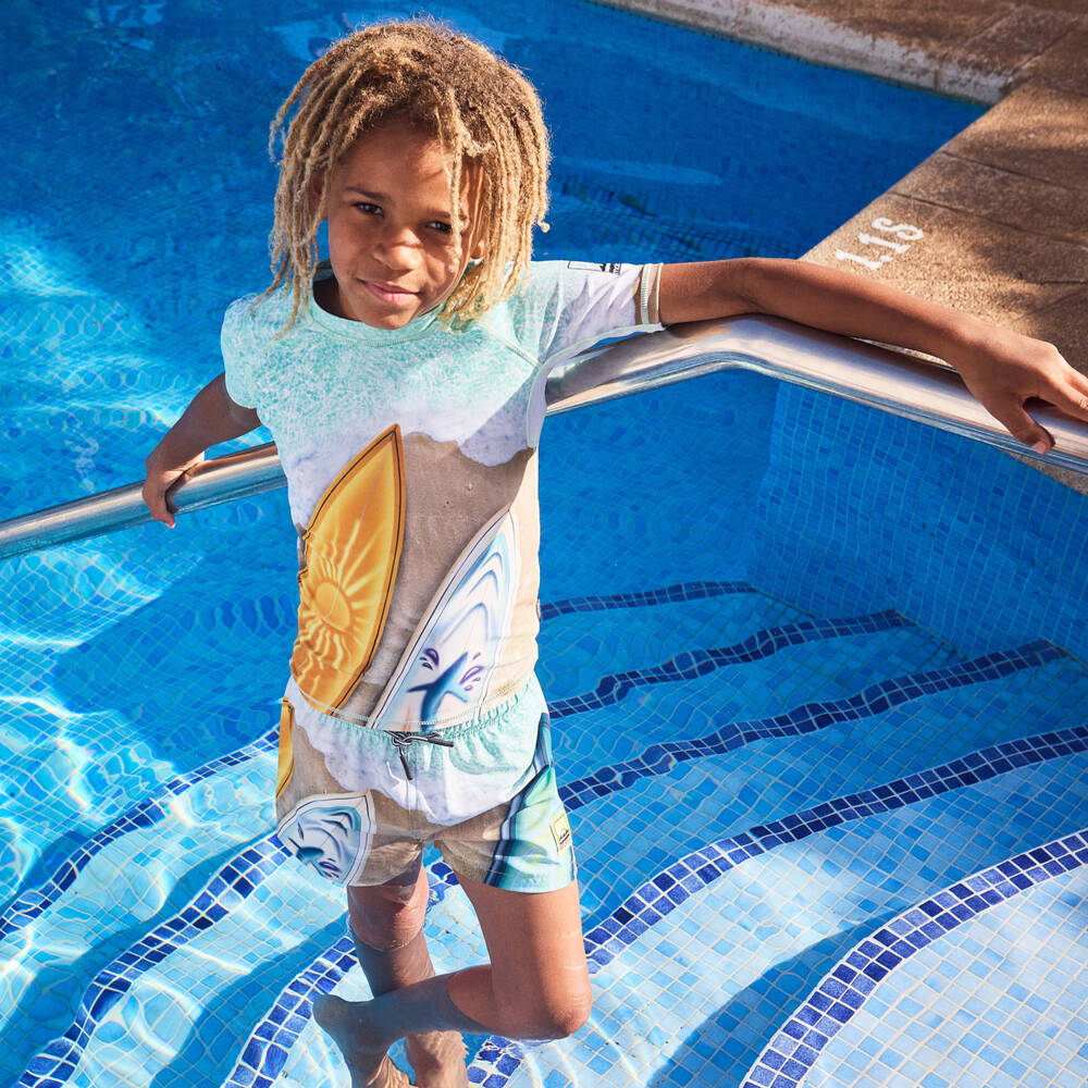 Molo-Boys Beige Surf Board Swim Top (UPF50+) | Childrensalon Outlet