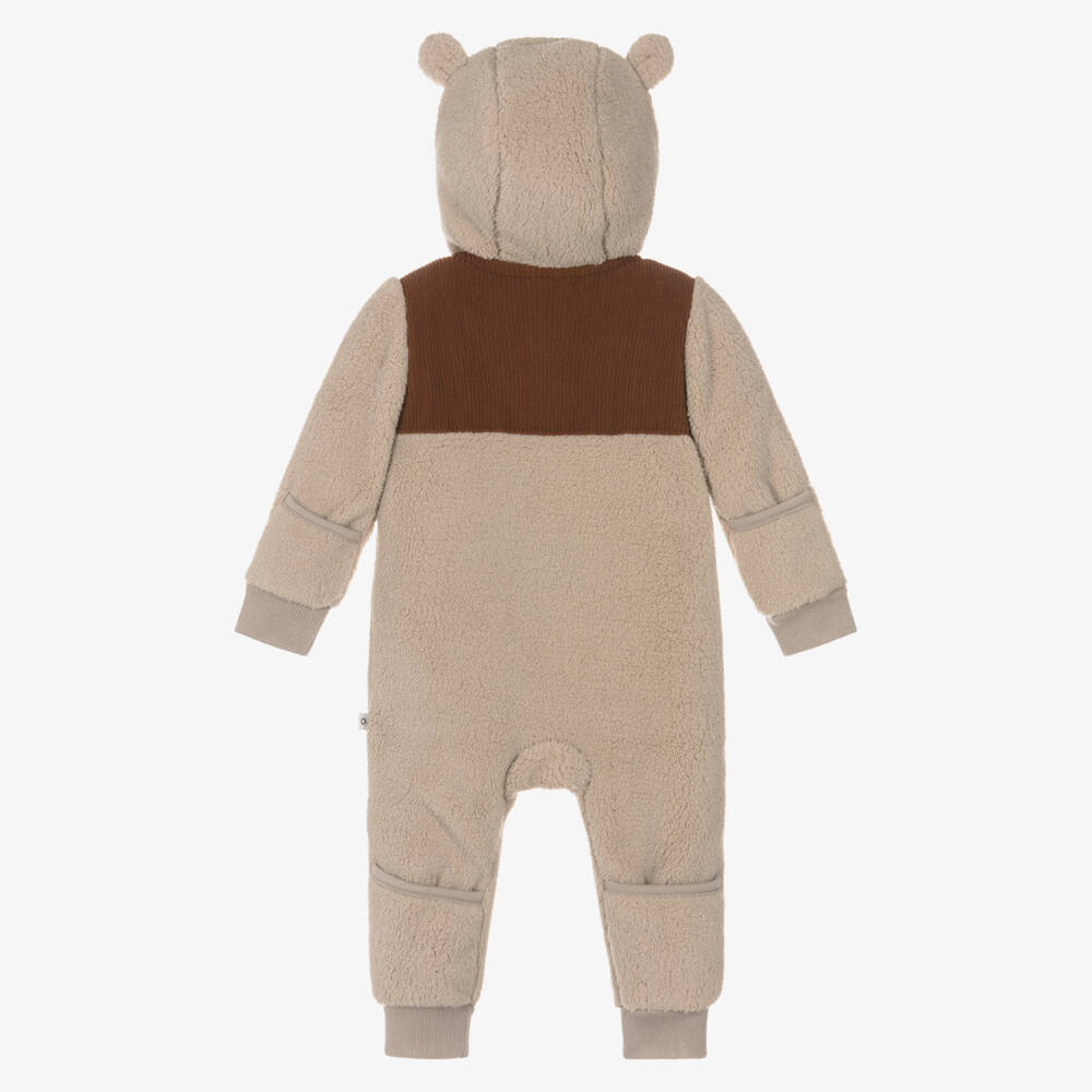 Frugi-Boys Beige Teddy Fleece Hooded Pramsuit | Childrensalon Outlet