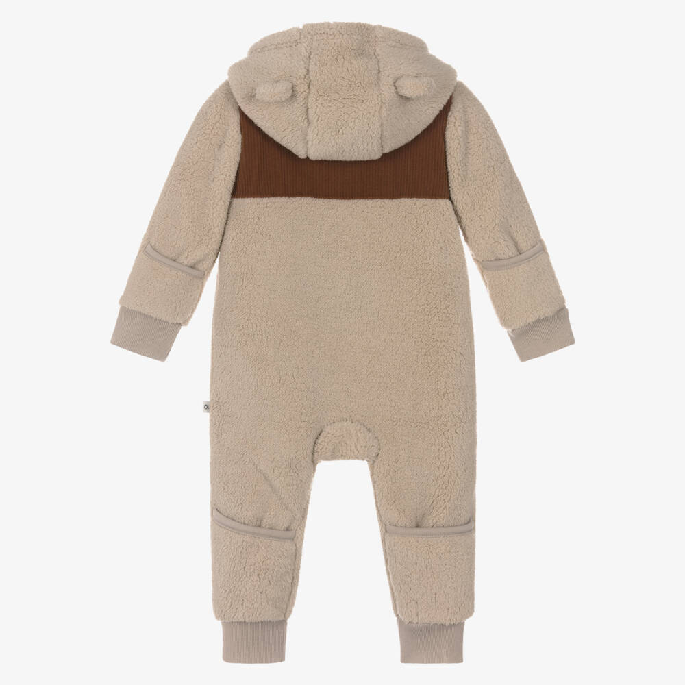 Frugi-Boys Beige Teddy Fleece Hooded Pramsuit | Childrensalon Outlet