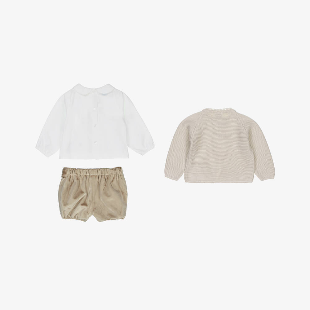 Artesanía Granlei-Boys Beige Velvet Shorts & Cardigan Set | Childrensalon Outlet