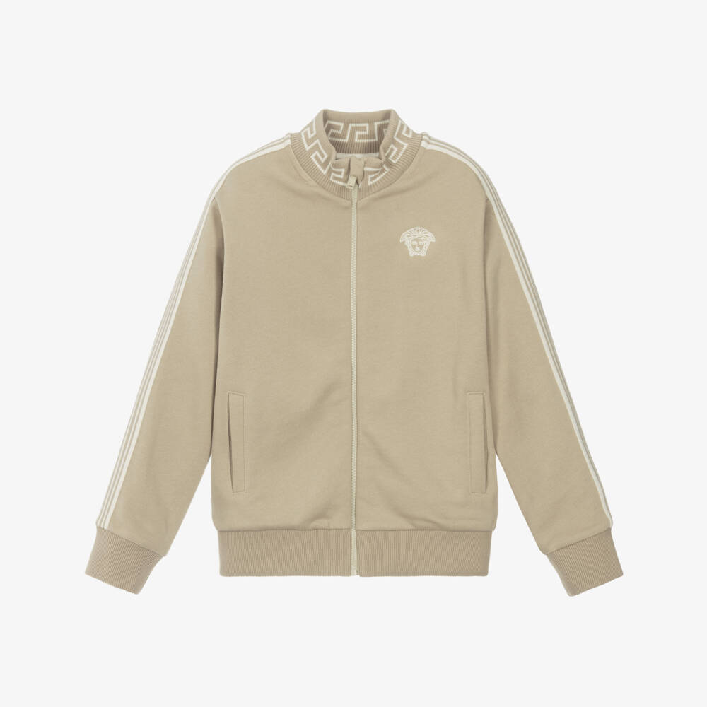 Versace-Boys Beige Zip-Up Top with Medusa & Greca Detail | Childrensalon Outlet