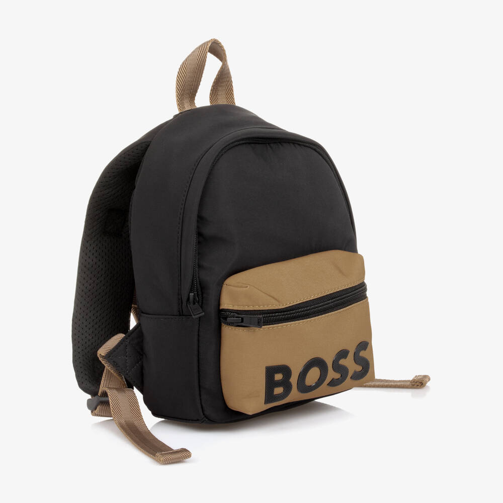 BOSS-Boys Black & Beige Canvas Mini Backpack (27cm) | Childrensalon Outlet