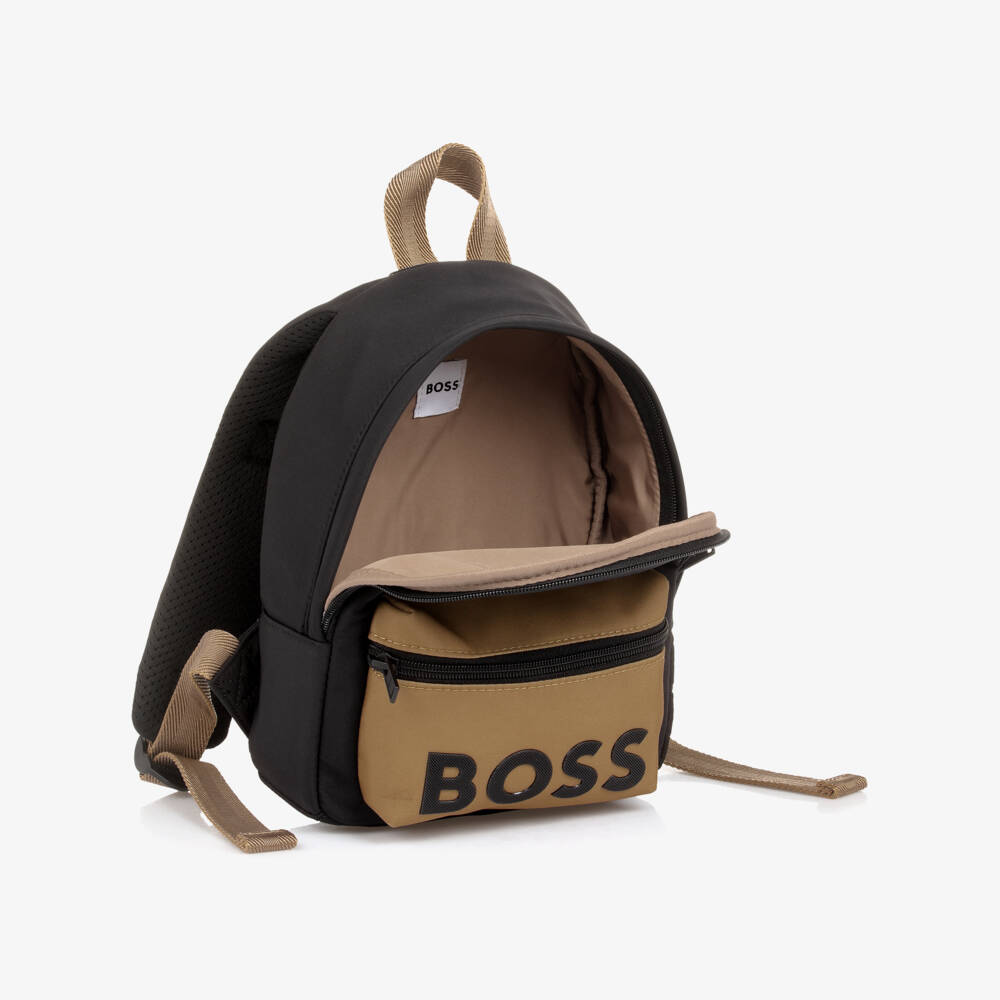 BOSS-Boys Black & Beige Canvas Mini Backpack (27cm) | Childrensalon Outlet