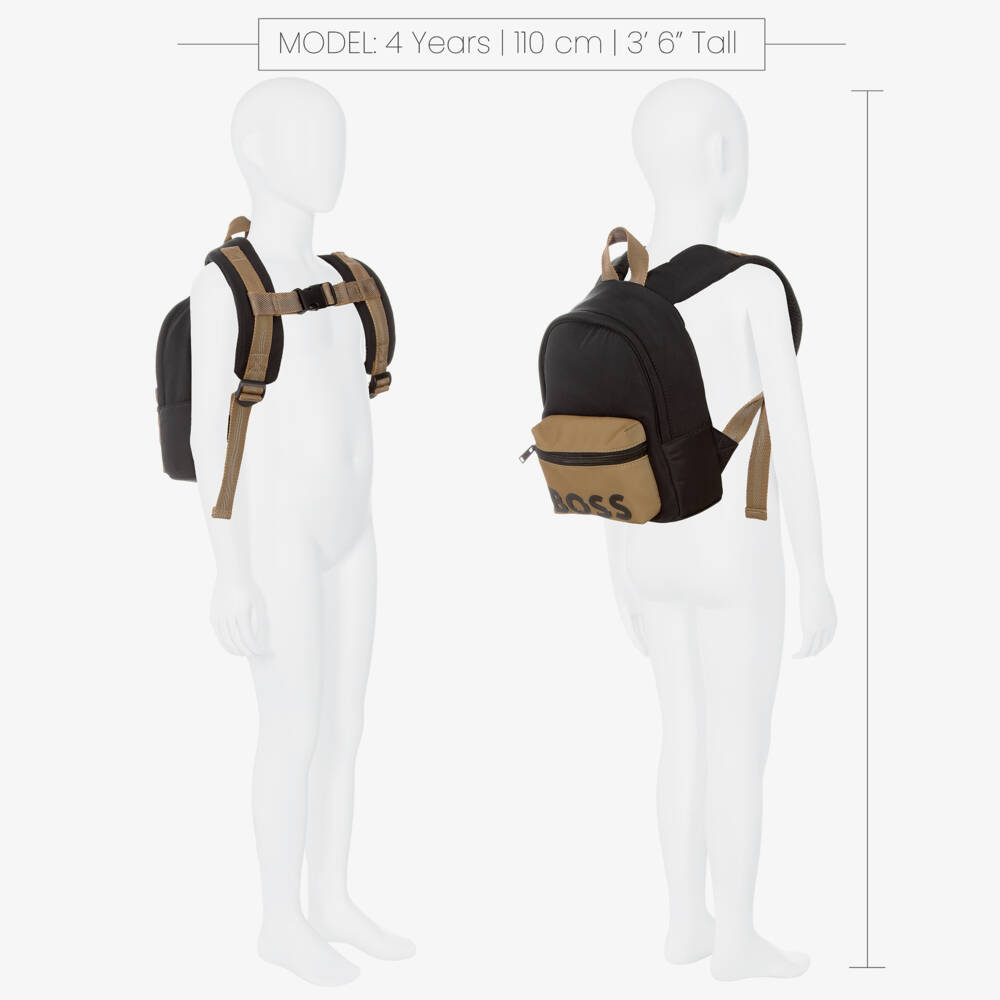 BOSS-Boys Black & Beige Canvas Mini Backpack (27cm) | Childrensalon Outlet